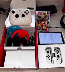 Nintendo Switch OLED White Bundle - Like New In Box + Mario Kart 8 & 8BitDo Controller