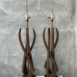 Mid Century Structural Entwined Wood Lamps-Pair