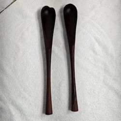Set of 2 Long Wooden Spoons / Servers - Heavy & Rustic