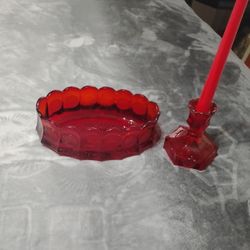 Ruby Red Fostoria Berry Bowl 9inchs Wide 5inchs Across By3inchs Tall Whit Candle Holder 2piaces For Only $45.00 Dolars