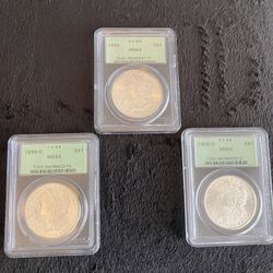 3 US Morgan Silver Dollars Certified PCGS MS64