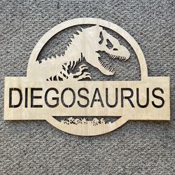 Dinosaur Custom Wood Sign Laser Cut Name 