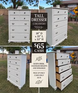🤍 Farmhouse Tall 5-Drawer Dresser