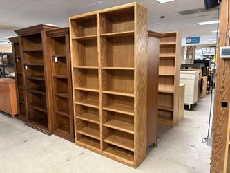 Natural Oak Finish 14 Shelf Double Bookcase