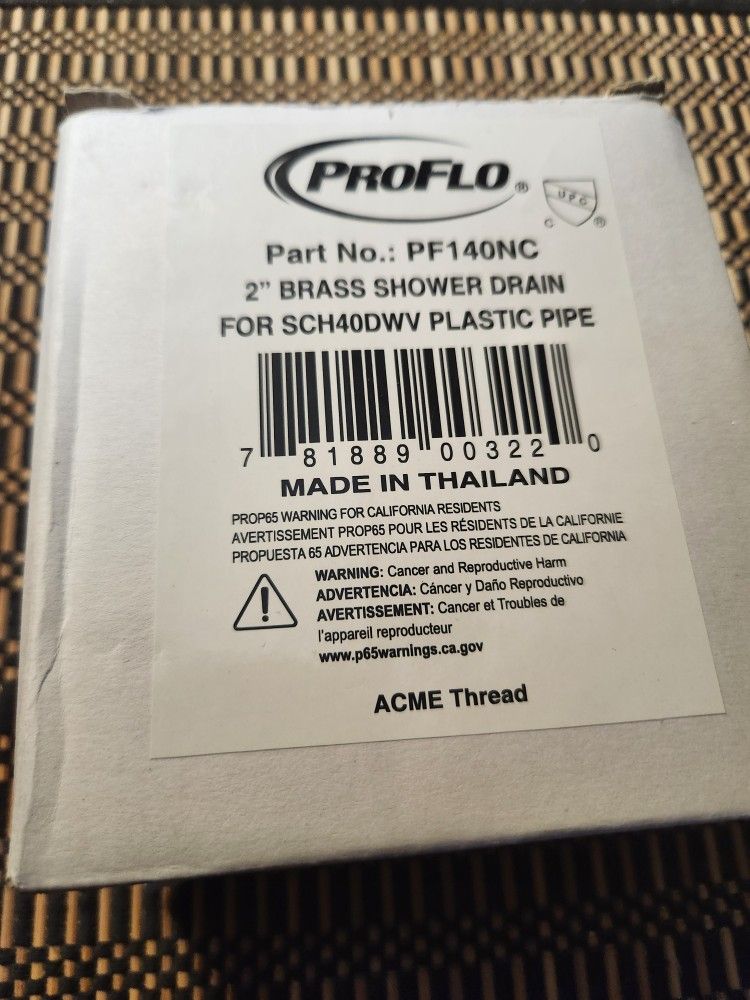 NEW PRO FLO 2" BRASS SHOWER DRAIN