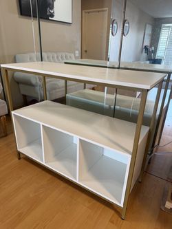 White and Gold Console Table with Shelves