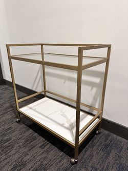 Gold Glass and Faux Marble Bar Cart