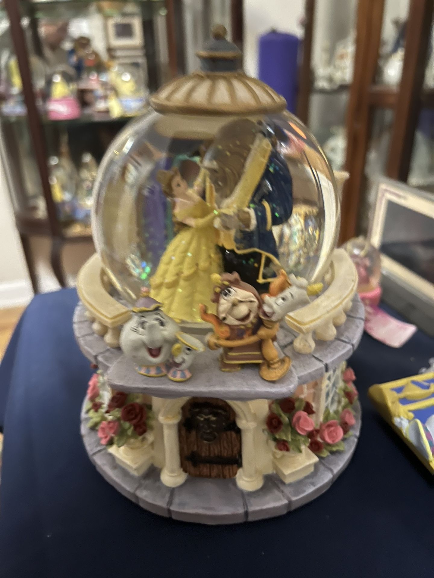 Disney Beauty and The Beast Musical Snowglobe - Retired 1991 Rose Garden Balcony