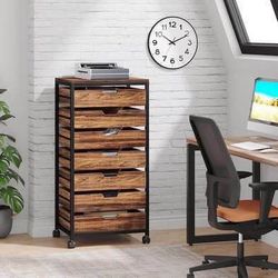 New 7 Drawer Chest, Storage Dresser Cabinet with Wheels, Industrial Storage Organizer Rustic Brown