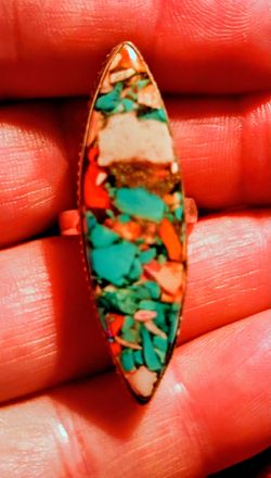 925.Silver South Western Turquoise Spiny Oyster Coral Ring