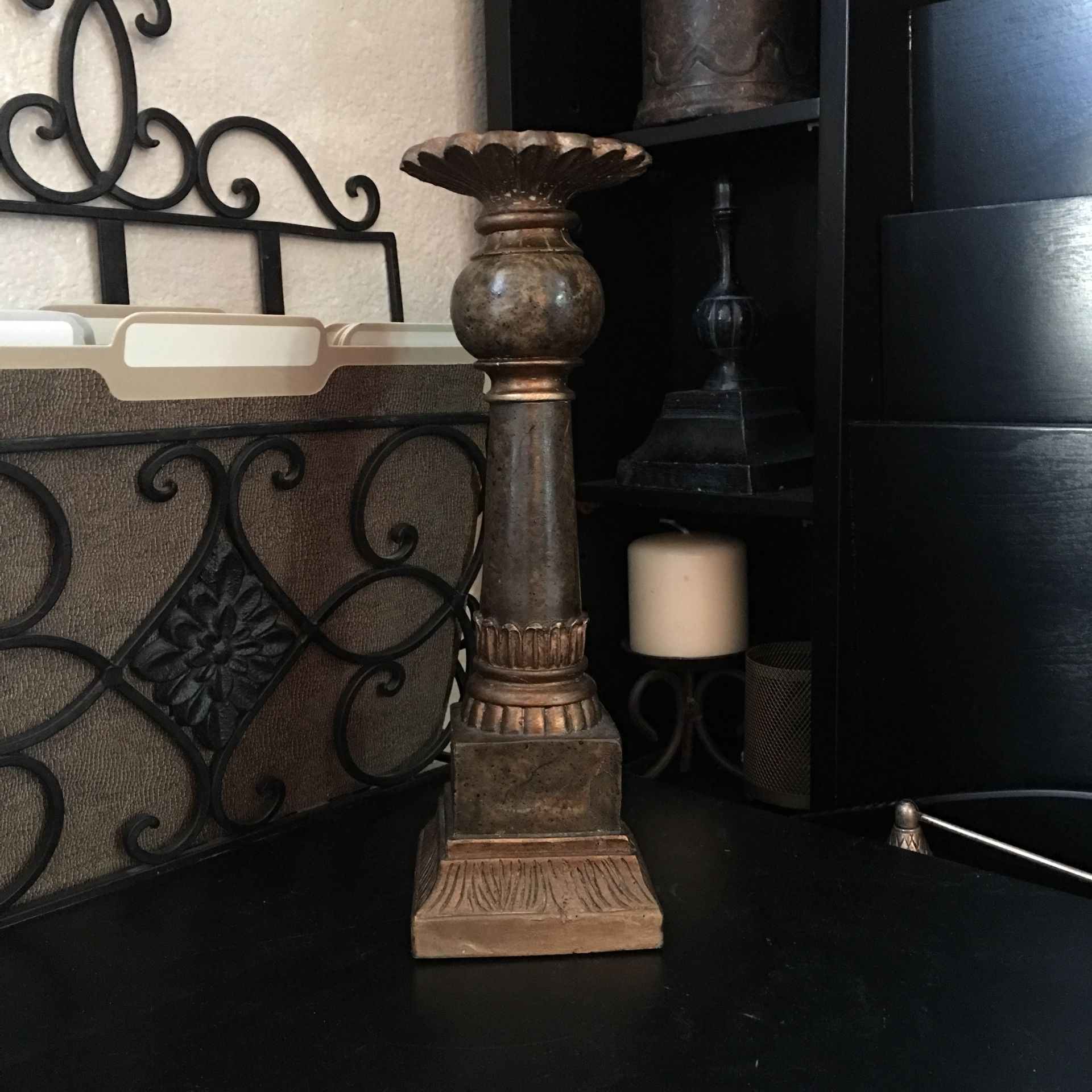 (30% off pick up) TUSCAN 11.5” H x 4” W Resin Pillar Candle Holder