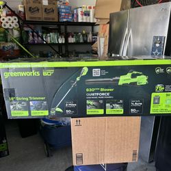 Greenworks 60V 16" String Trimmer & 630 CFM 170 MPH Blower Combo Kit with 2.5Ah Battery & 3 Amp Charger 1359802
