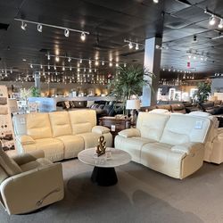Beige Power Reclining Sofa And Loveseat