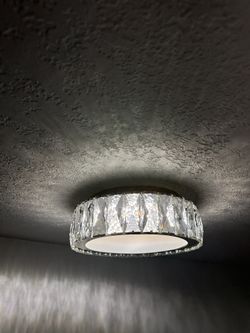 Modern 11 Inch Luxury Crystal Ceiling Light Fixture,Dimmable 3000K-6500K Adjustable LED Lighting Fixtures,Chrome 24W Round Small Chandelier for Kitche