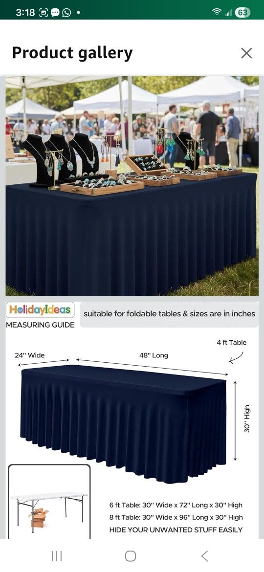 HolidayIdeas Spandex Table Skirts for Rectangle Tables 4 Ft, Fitted Stretch Table Cover 24x48 Inch, Wrinkle-Free Ruffle Design Tablecloths for Banquet
