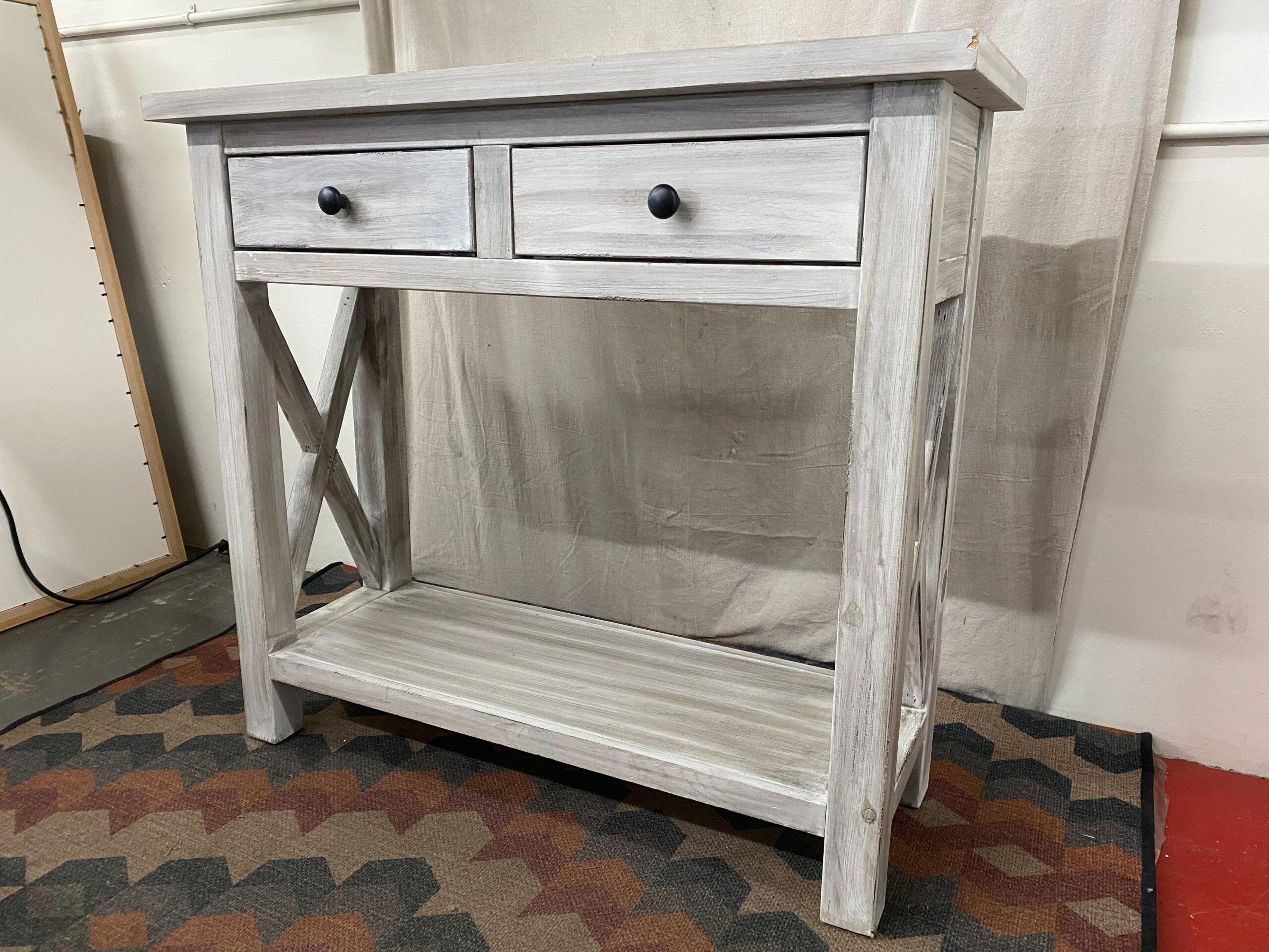 Whitewashed Farmhouse 2-Drawer Console Table