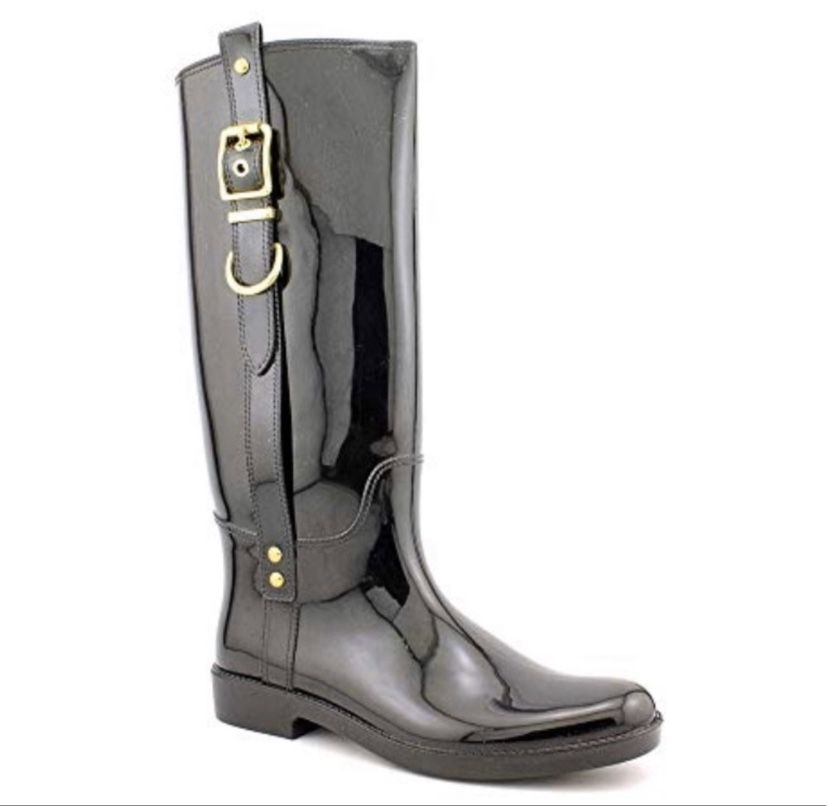 Coach Tasha Boots 7 Shiny Rubber Black Equestrian