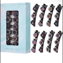 Brandnew 8 PCS Sparkling Crystal Stone Braided Hair Clips, Rhinestone Braided Hair Clips, Hairpin Duckbill Clip, With For Women and Girls
