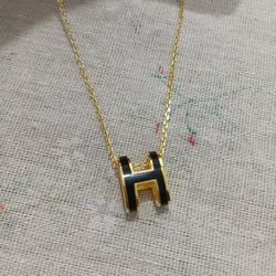 Hermes Mini Pop H Necklace Gp Gold Black