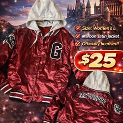 Harry Potter Gryffindor Satin Bomber Jacket Hooded Maroon