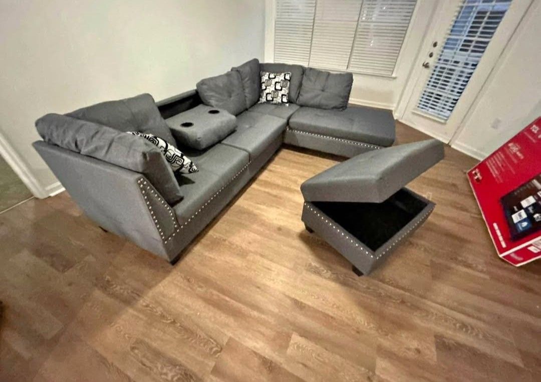 Grey Comfy LUXURY Sectionals with storage ottoman