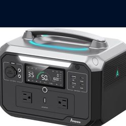 AMPACE Andes 600 Pro Portable Power Station, 584 Wh LiFePO4 Hybrid Battery, [1 hour 80%] Fast Charge, 600 W SiCPrime Solar Generator (Andes 600 Pro)