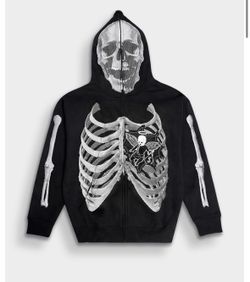 Hasta Muerte Rhinestone Skeleton Zip Up