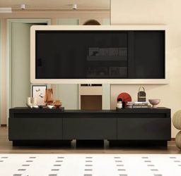 FUFU&GAGA Modern/Contemporary Black 106.3-in W Floating TV cabinet Integrated TV Mount Black