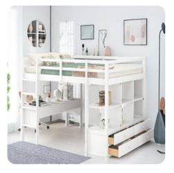 Hayet Kids Full Loft Bed with with Desk, Drawers and Storage Shelves By Harriet Bee Bed Frame Color: White Quantity: