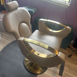 Tan Reclining And Swivel Salon Chair 