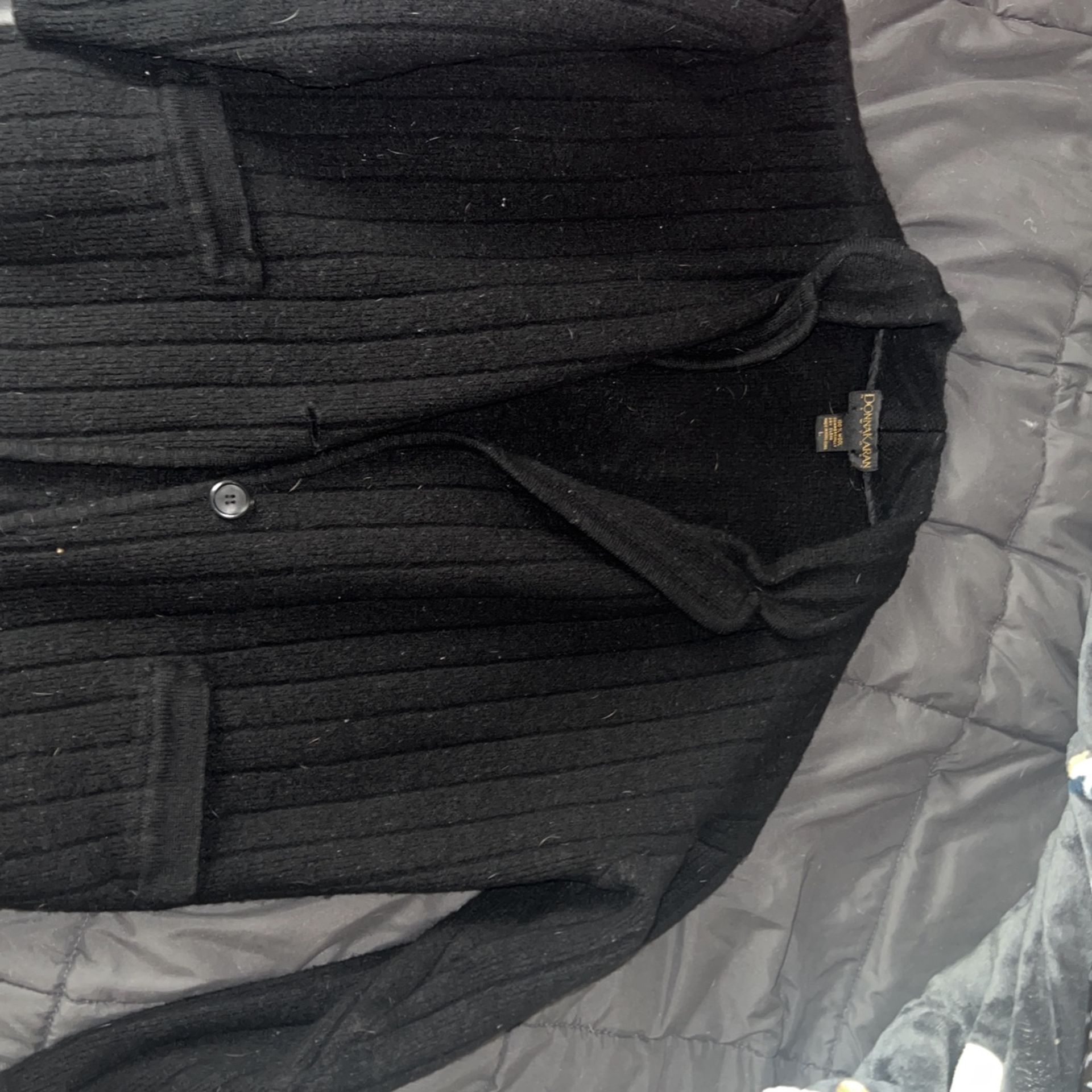 Donna Karan 100% Wool Black Cardigan