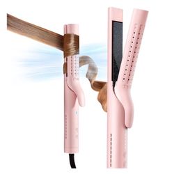 TYMO Airflow Curling Flat Iron Hair Straightener Curler 2 in 1, Anti-Scald Ionic Curling Wand 1.25 Inch, 360° Cool Air, 5 Temps Pink