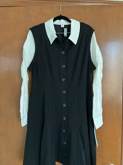 Women’s Black & White Collared Dress- London Times, Size Large