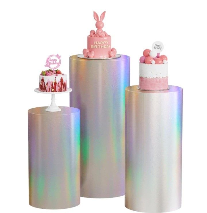  Cylinder Pedestal Covers Iridescent 3Pcs Spandex Cylinder Plinth Stand Cover for Party Wedding Props Event Decor
