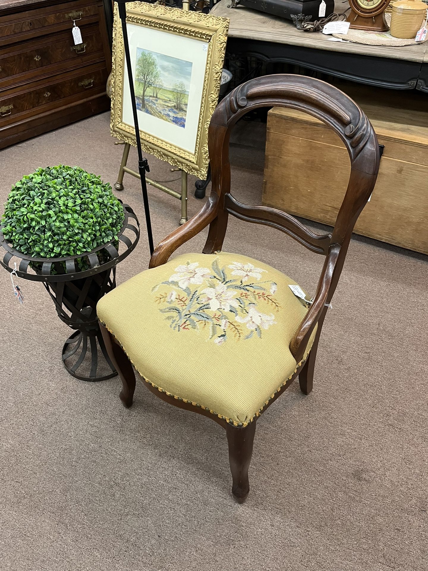 Antique Walnut Embroidered Chair