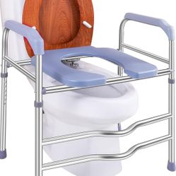 Toilet Seat with Handles 400lbs, Bathroom Stand Alone Toilet Safety Frame
