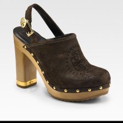 Tory Burch Brayden Brown Suede Block Heel Slingback Clogs Size 7