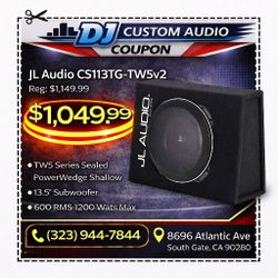 🚨 No Credit Needed 🚨 JL Audio CS113TG-TW5v2 Shallow Slim Subwoofer 13" TW5 Series 1200 Watts Sealed Box 🚨 Payment Options Available 🚨