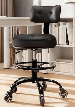 Black Drafting Stool with Back Rest and Wheels - Desk chair