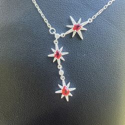 Natural Red Sapphire Eight-pointed Star Necklace 