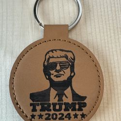 Brown Circle Laser Engraving Donald Trump Keychain