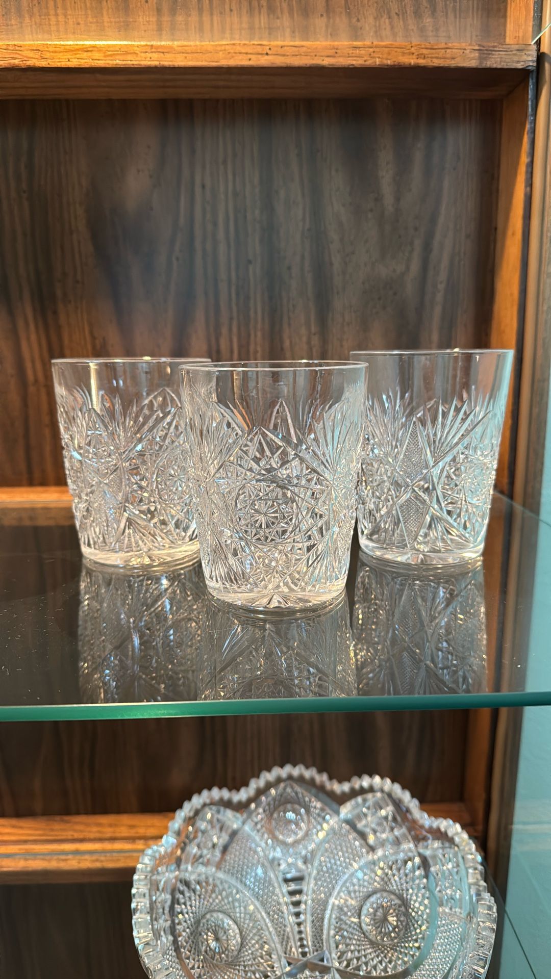 Set A Three Cut Crystal Whiskey Glasses
