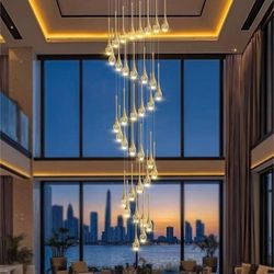 H150 Spiral Chandelier Lighting Modern Gold Fixture 36 Lights Dimmable