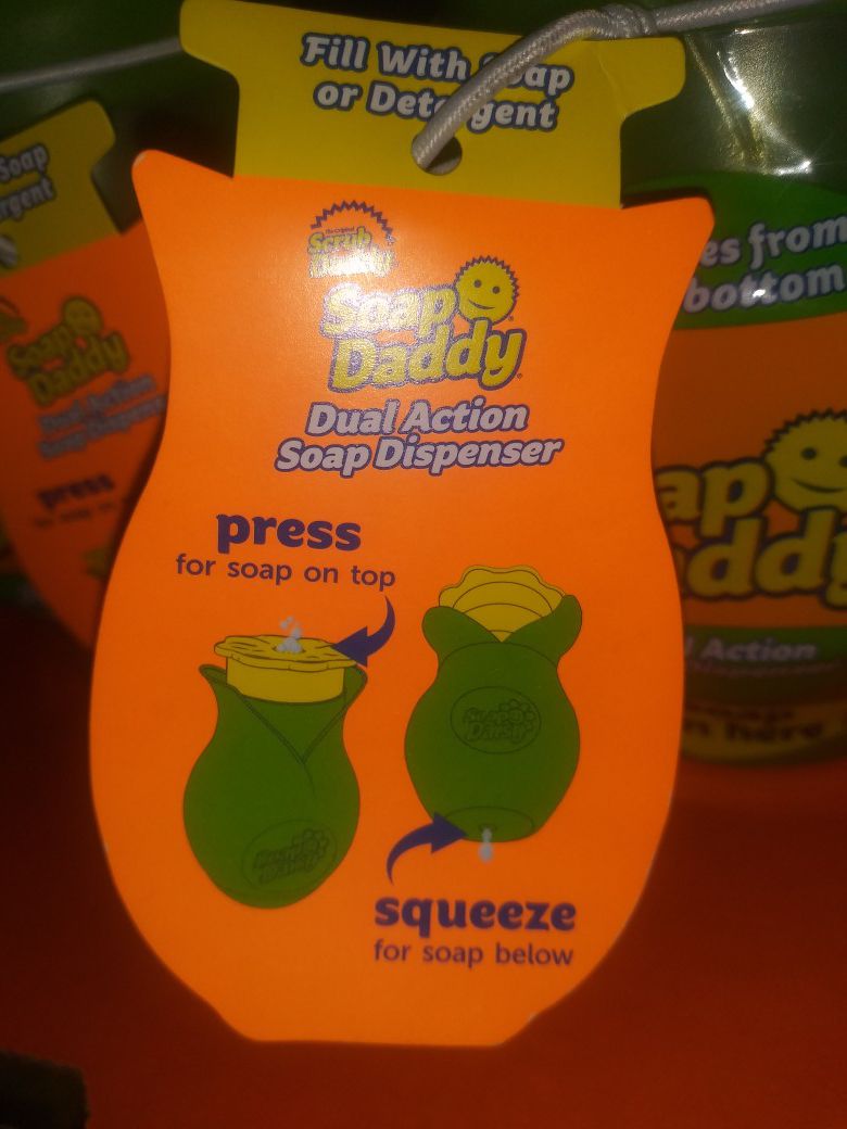 Soap Daddy Dual Action Soap Dispenser Scrub Daddy Push Top Down Squeeze  Clear