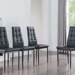 Dining Chairs Set of 8,Black Chairs for Dining Room, High Back PU Leather Kitchen Chairs with Metal Legs