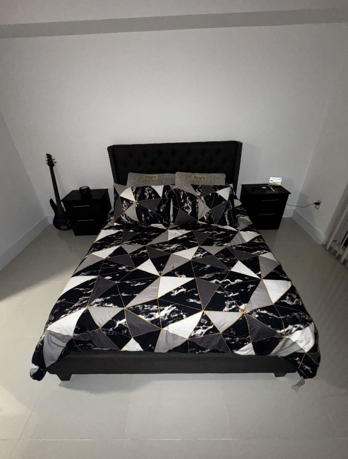 Charcoal Gray Upholstered Queen Bed Frame