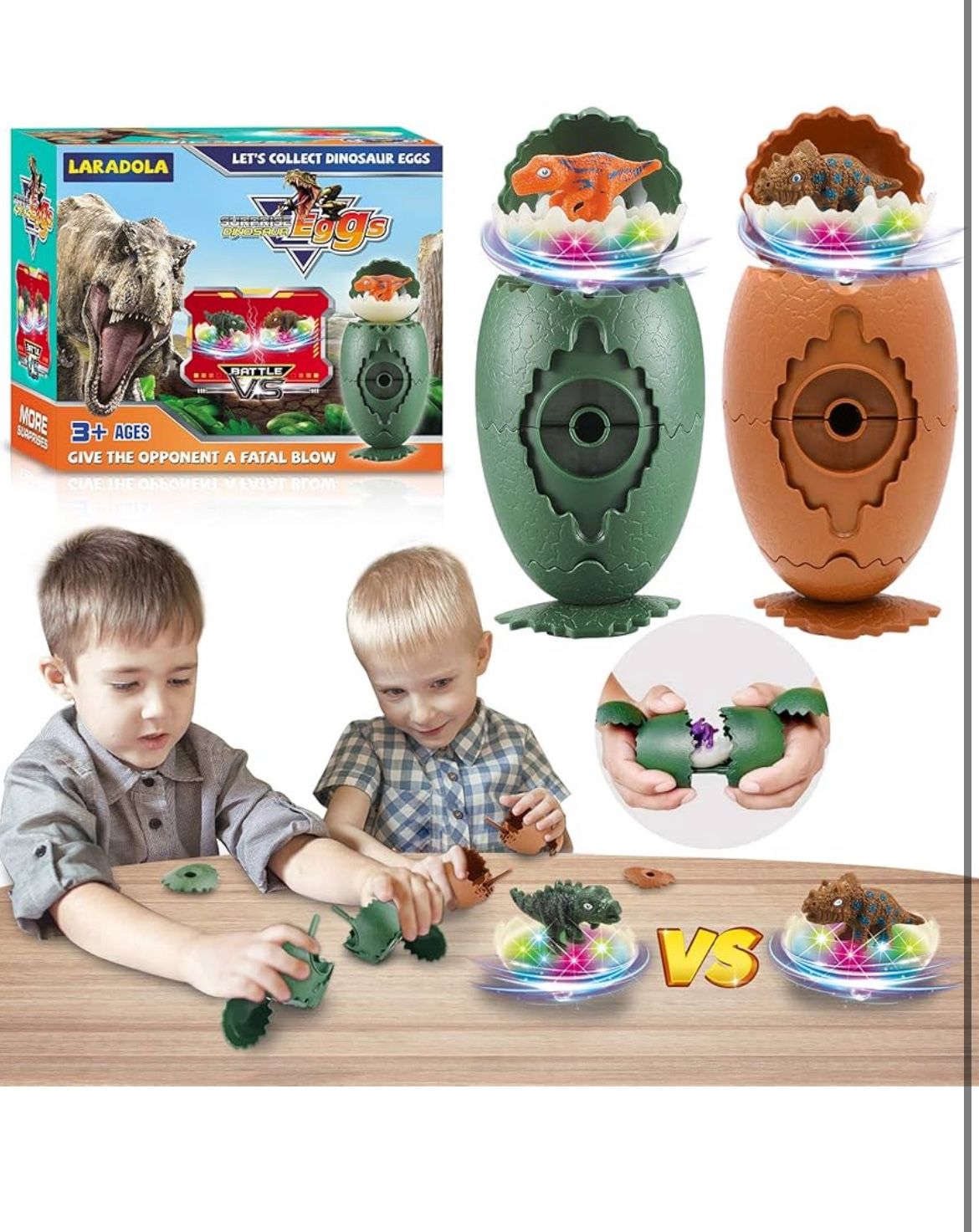 Brand: Laradola Dinosaur Toys for 4 5 6 7 Year Old Boys - Dinosaur Eggs with Random Dinosaurs Toys for Kids 3-5 5-7 | Spinning Tops Figure Dinosaur Ga