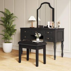 Black Wooden Duet Piano Bench with Padded Faux Leather Cushion Seat