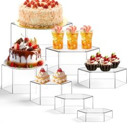 Leinuosen 7 Pcs Large Buffet Risers Set 6" to 12" Acrylic Display Box Catering Dessert Table Riser Food Display Decorative Stand with Hollow Bottom fo