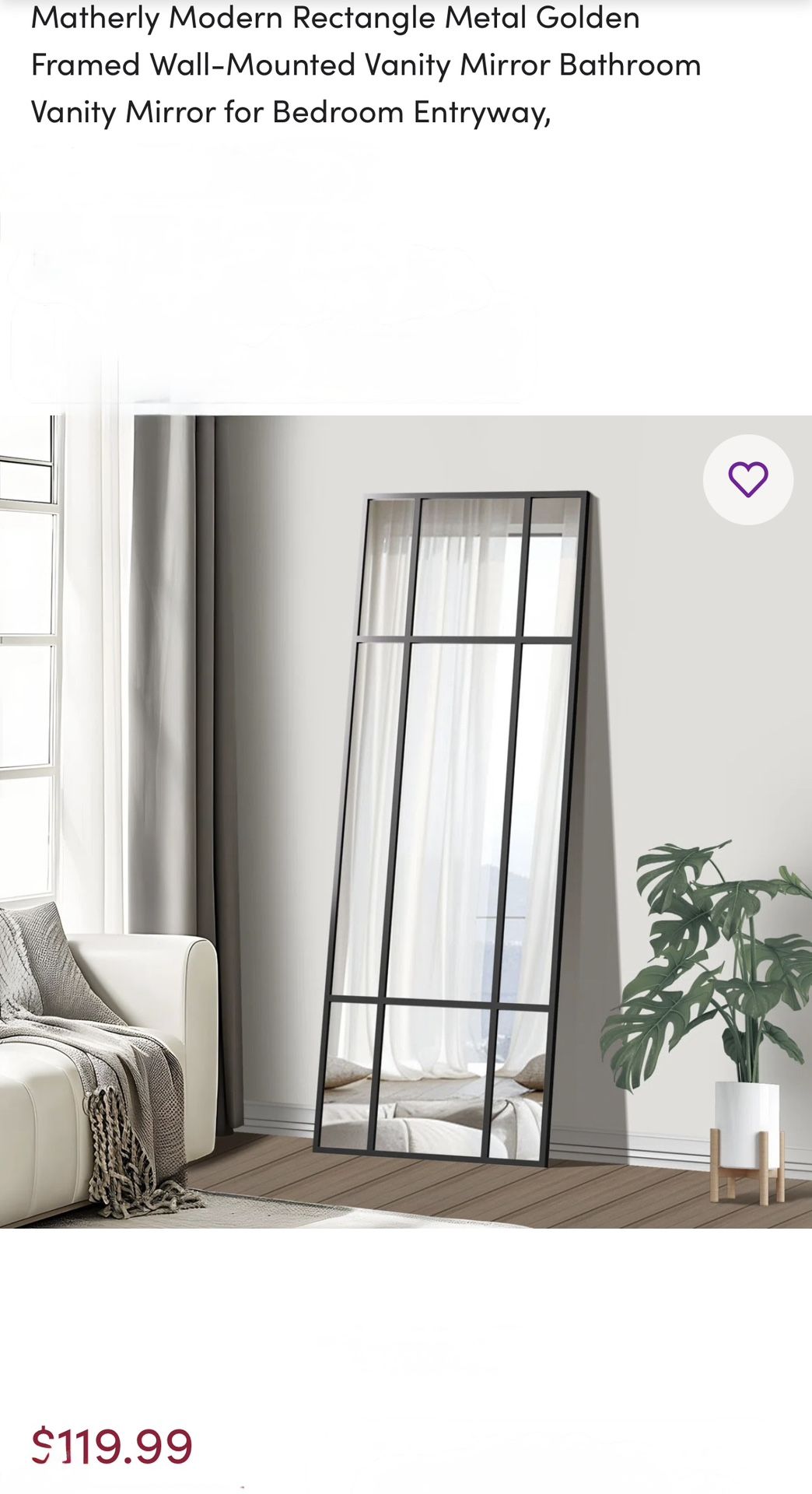 Matherly Modern Rectangle Metal Golden Framed Wall-Mounted Vanity Mirror 